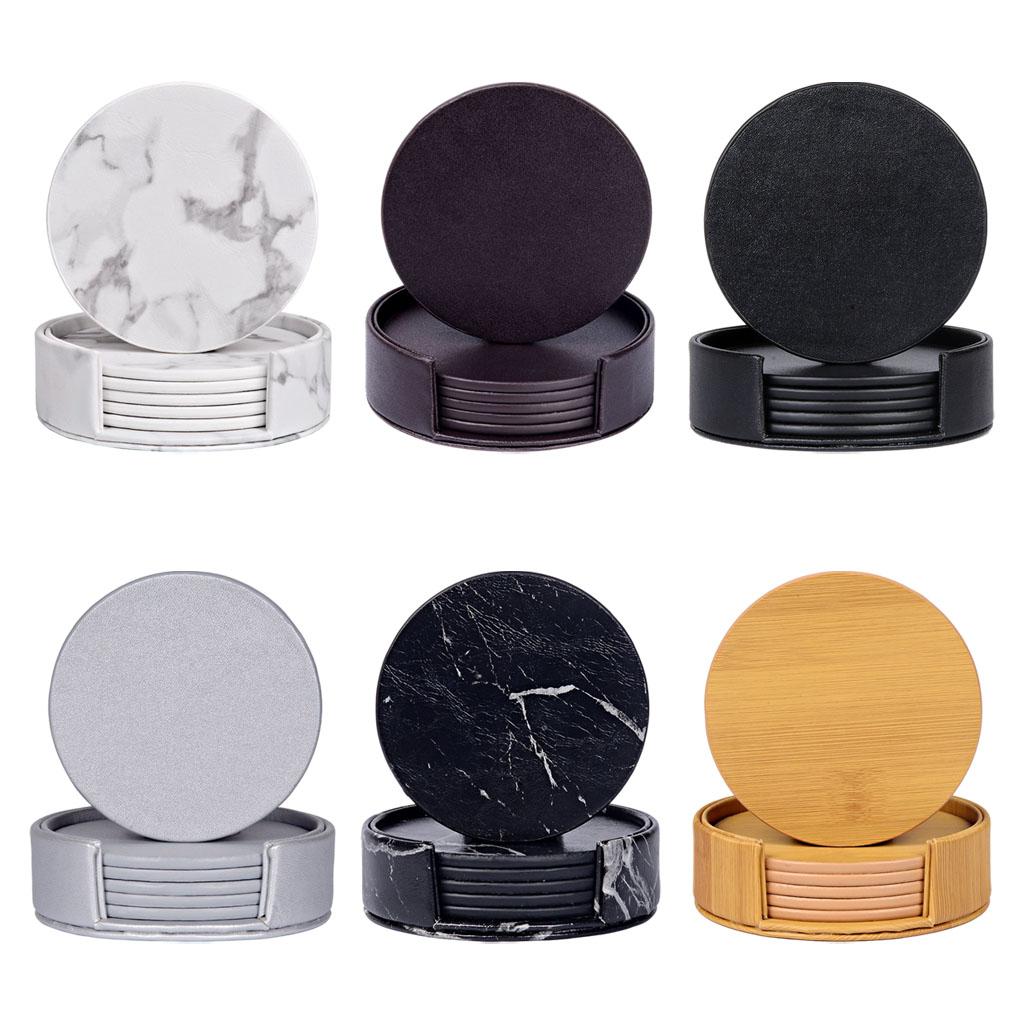 Marble Coaster Set - 홀더가 있는 원형 대리석 컵받침 긁힘