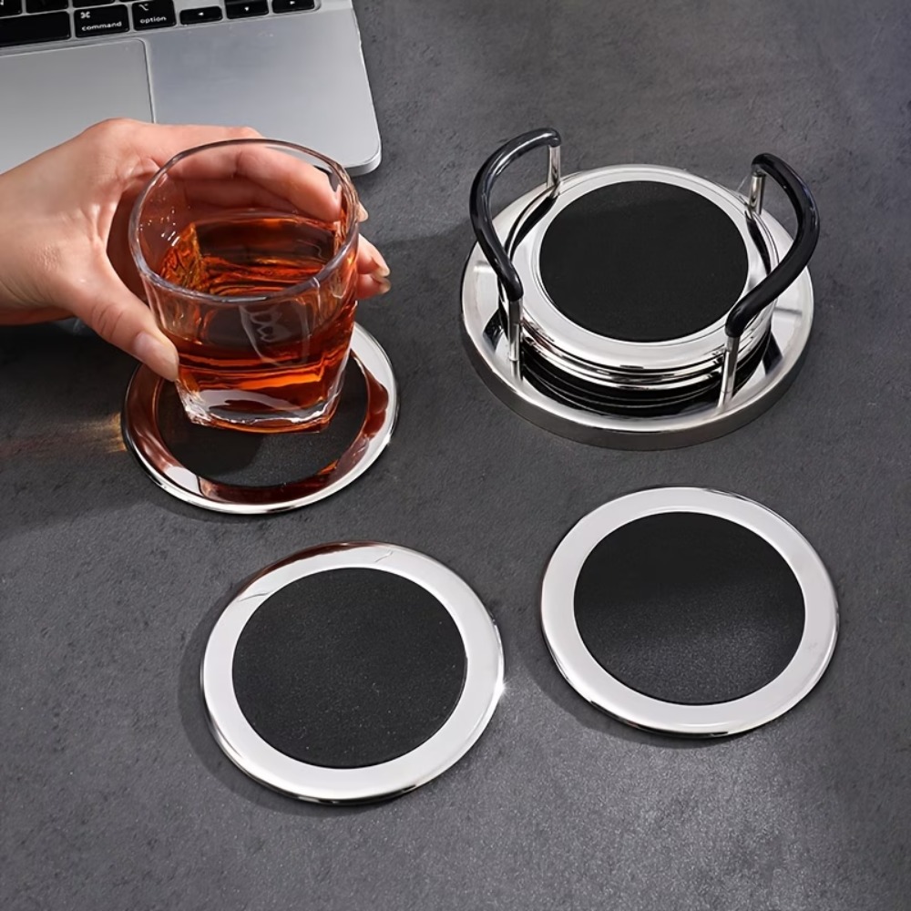 Marble Coaster Set - 6개/세트 원형 스테인리스 코스터 미니멀리스트 방수