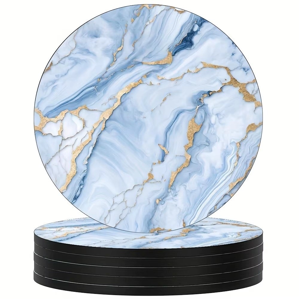 Marble Coaster Set - 6개입 4인치 음료 컵받침 세트 나무