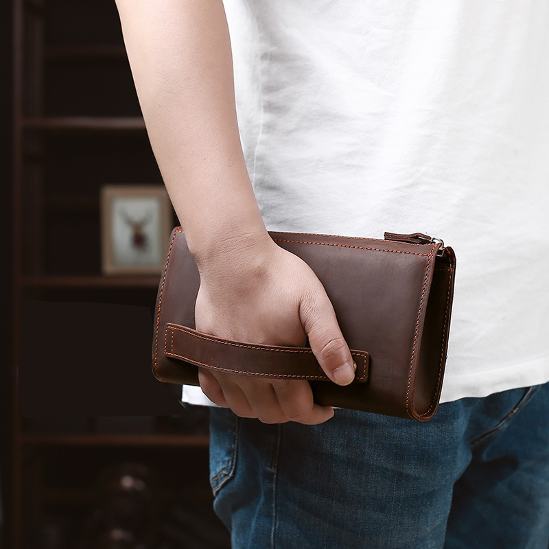 Leather Wallet Men - 남성용 클러치 롱 핸드백 비즈니스 빈티지