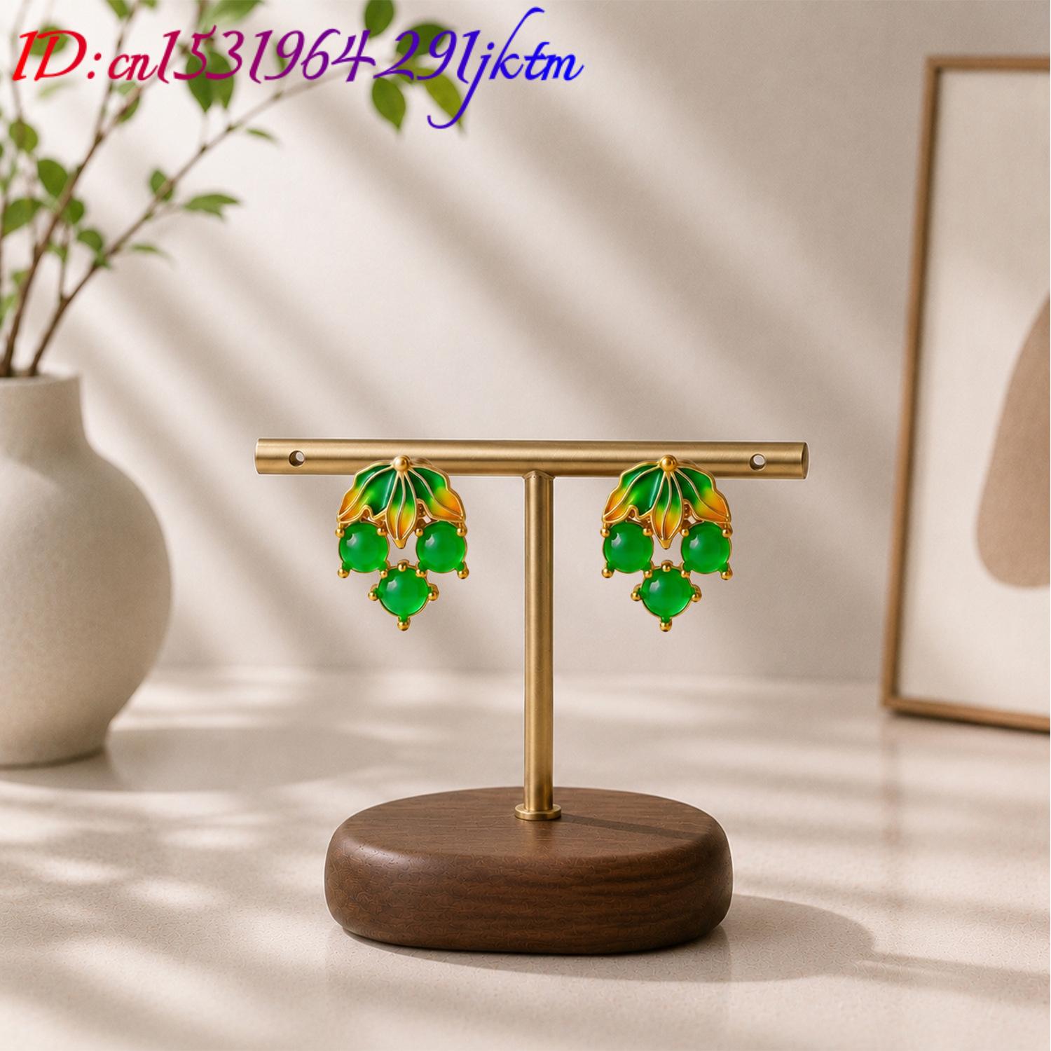 미얀마산 제이드 원석으로 만든 포도 모양 귀걸이, 빈티 - Gold Plated Jewelry 리뷰 및 가격