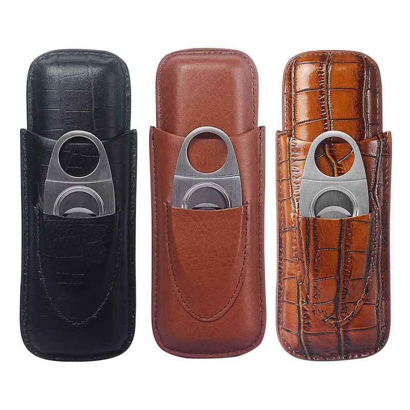 휴대용 2개용 가죽 시가 케이스, 은색 시가 커터 포함 - Premium Cigar Case 리뷰 및 가격
