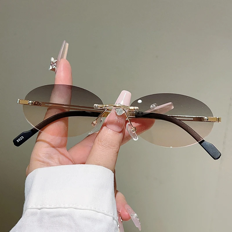 테두리가 없는 타원형 선글라스, 여성용, 그라데이션 렌 - Sunglasses Uv400 리뷰 및 가격