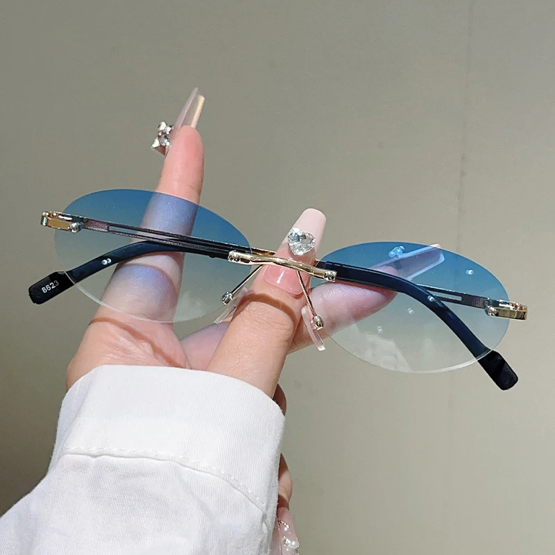 테두리가 없는 타원형 선글라스, 여성용, 그라데이션 렌 - Sunglasses Uv400 리뷰 및 가격