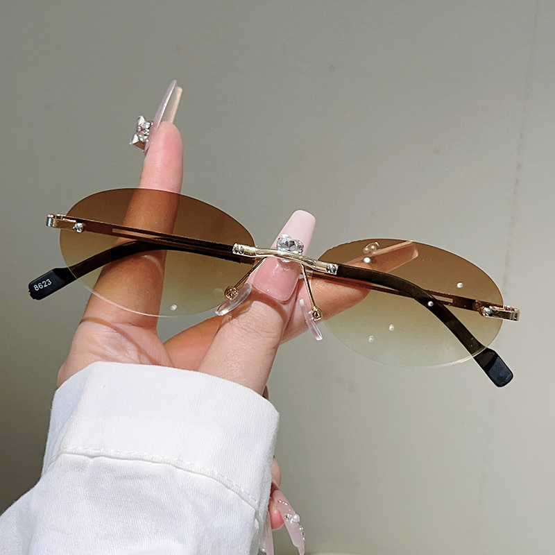 테두리가 없는 타원형 선글라스, 여성용, 그라데이션 렌 - Sunglasses Uv400 리뷰 및 가격