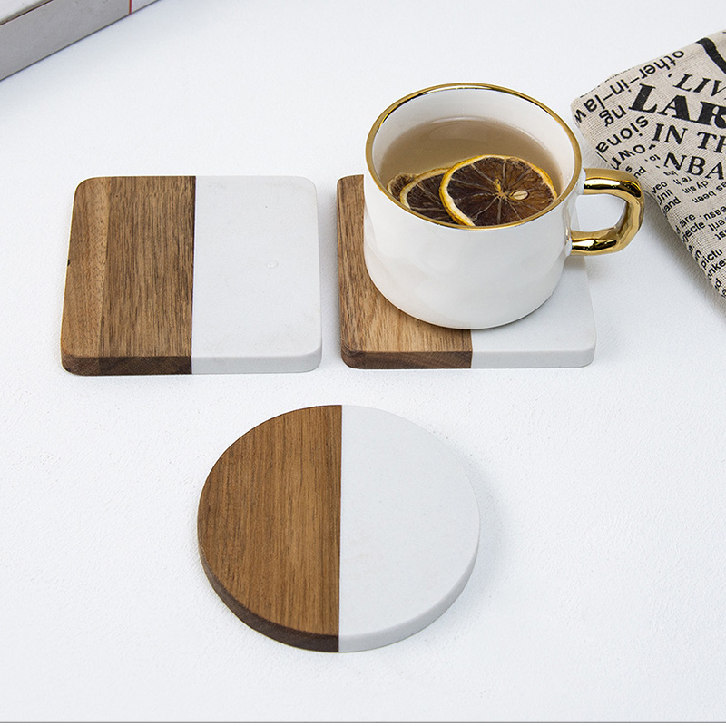 4개 세트 대리석 아카시아 나무 컵받침, 원형/사각형  - Marble Coaster Set 리뷰 및 가격