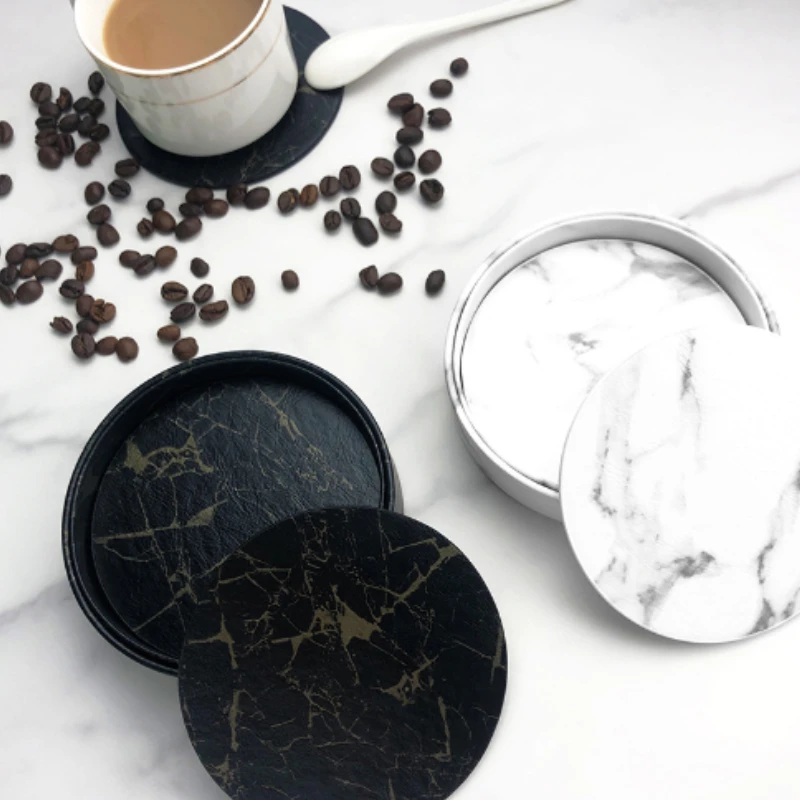 6pcsMarble 코스터 인조 가죽 10cm 기름과  - Marble Coaster Set 리뷰 및 가격