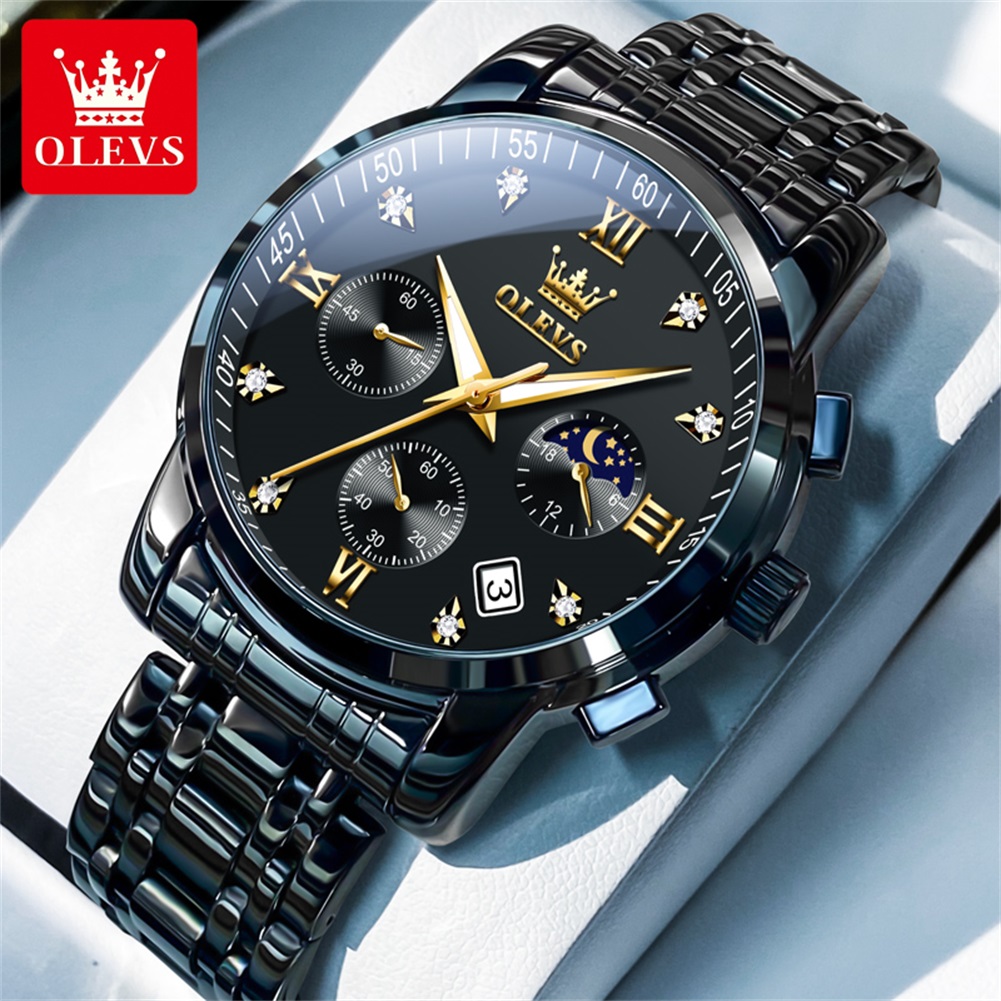 OLEVS 인기 남성용 시계 스테인레스 스틸 블랙 문  - Luxury Watch Men 리뷰 및 가격