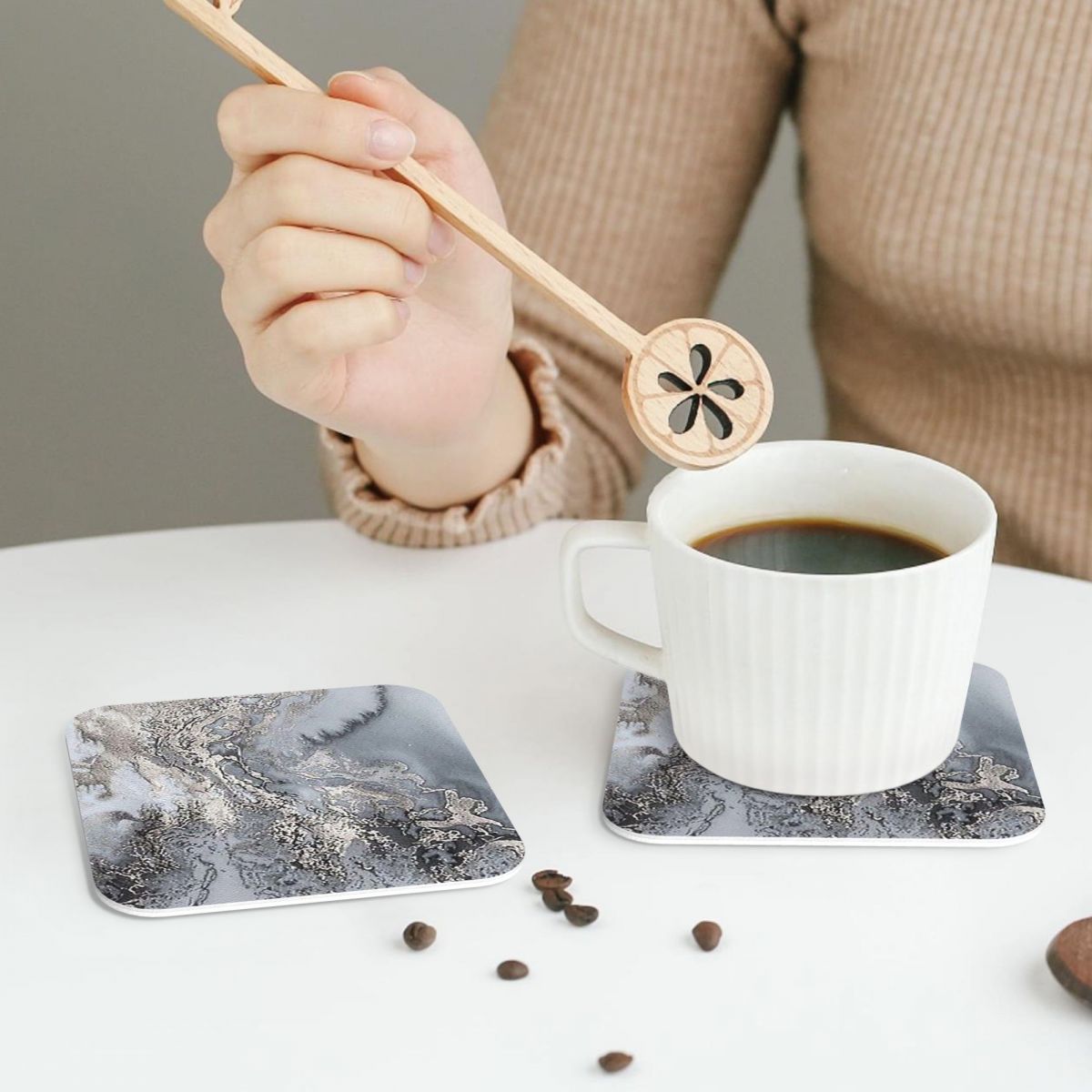 회색 및 은색 마블 코스터 PVC 가죽 플레이스매트 가 - Marble Coaster Set 리뷰 및 가격